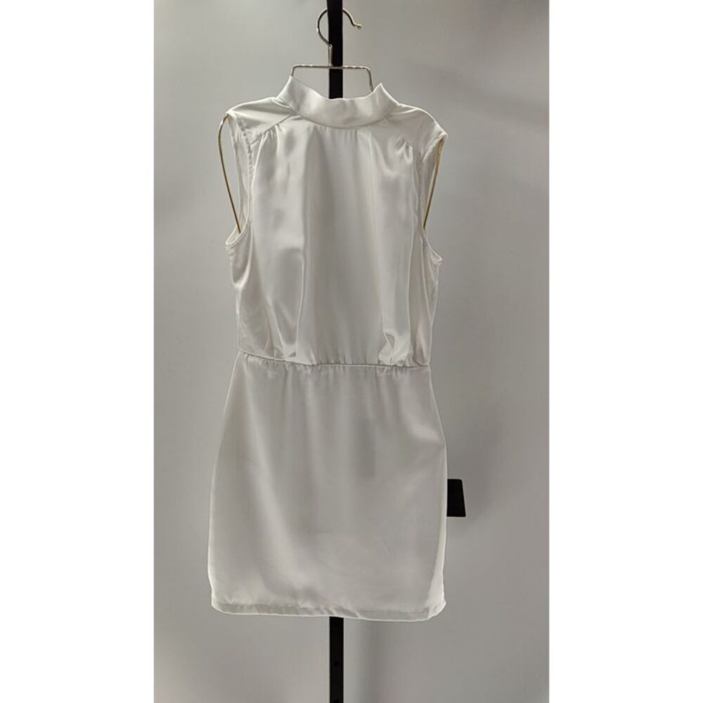 Lulu's White Satin Sleeveless Mock Neck Dress